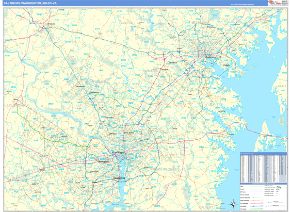 Baltimore-Washington Metro Area Digital Map Basic Style